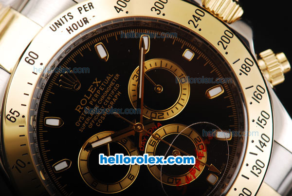 Rolex Daytona II Automatic Movement Two Tone with Stick Markers and Black Dial - Click Image to Close